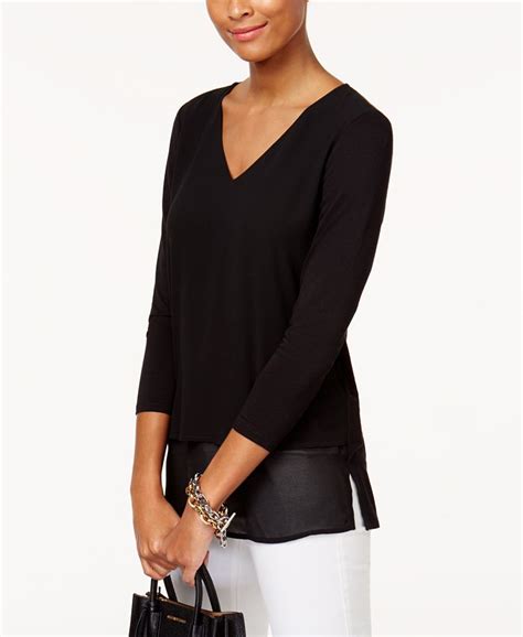 michael kors pink black top|michael kors layered look top.